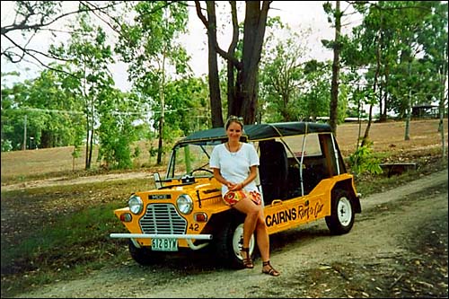 Sabine with our Moke -- Cairns, Australia