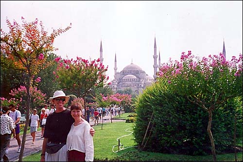 Mom and me in front of Blue Mosque -- Istanbul, Turkey