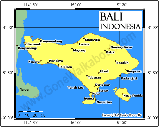 Bali, Indonesia Map. Note: These maps are not intended to be references for 