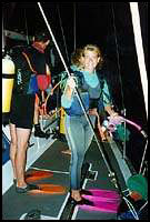 Very relaxed (not!) Ursula about to do her first night dive :: Great Barrier Reef, Australia