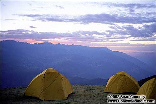 Sunset behind our last campsite near Huischca (13,100') -- Cordillera Blanca, Peru