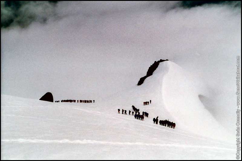 The ants go marching one by one, hurrah!  Hurrah!  Climbing Vulcan Villarica -- Pucon, Chile